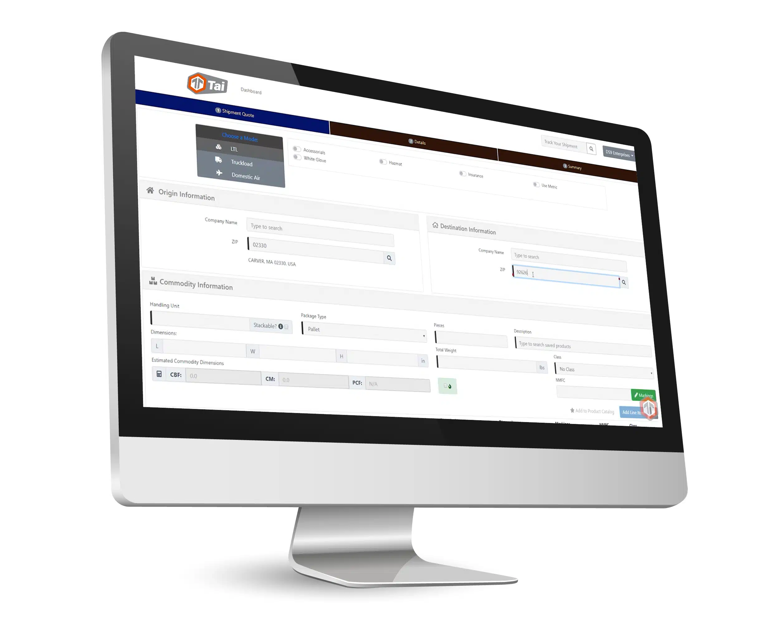 Create Shipments with Tai TMS Custom Customer Portal