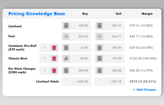 Tai drayage accessorial pricing in the rating engine