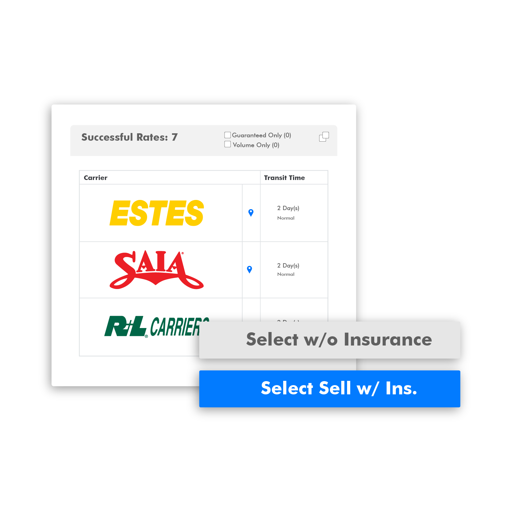 Tai LTL multi-carrier rating screen